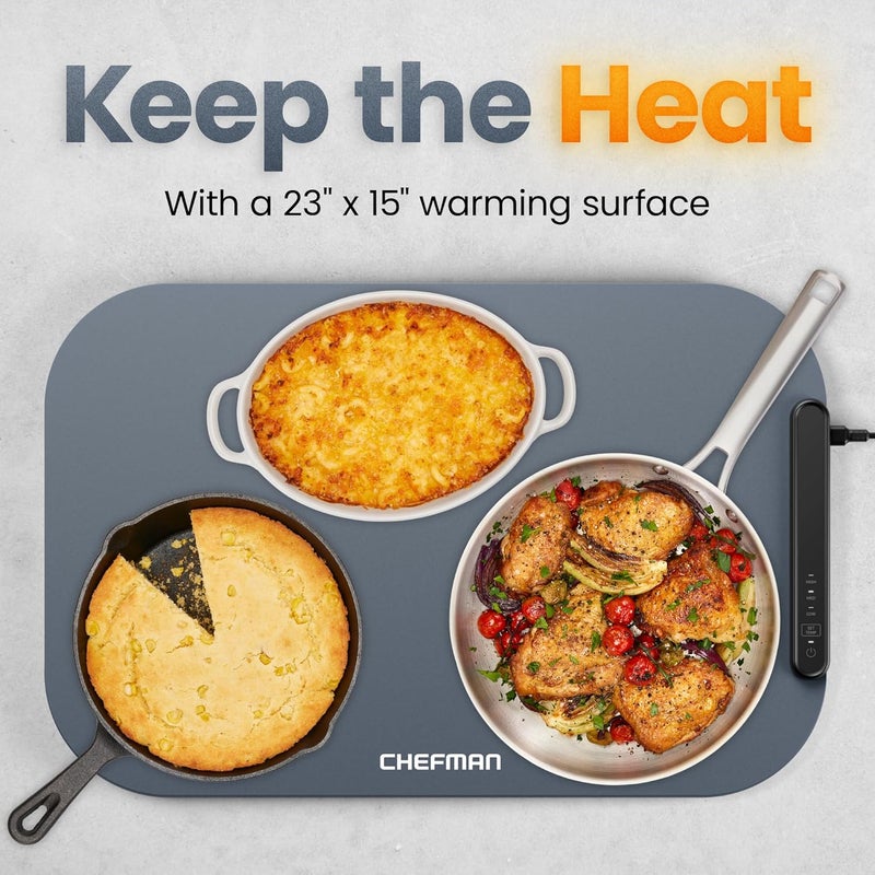 Chefman Roll n’ Go Food Warming Mat, Electric Warming Tray for Buffets, Parties, Holidays, 3 Temperature Settings, Easy-Clean Silicone Mat, Roll Up Food Warmers w/Storage Bag - Grey - Image 2